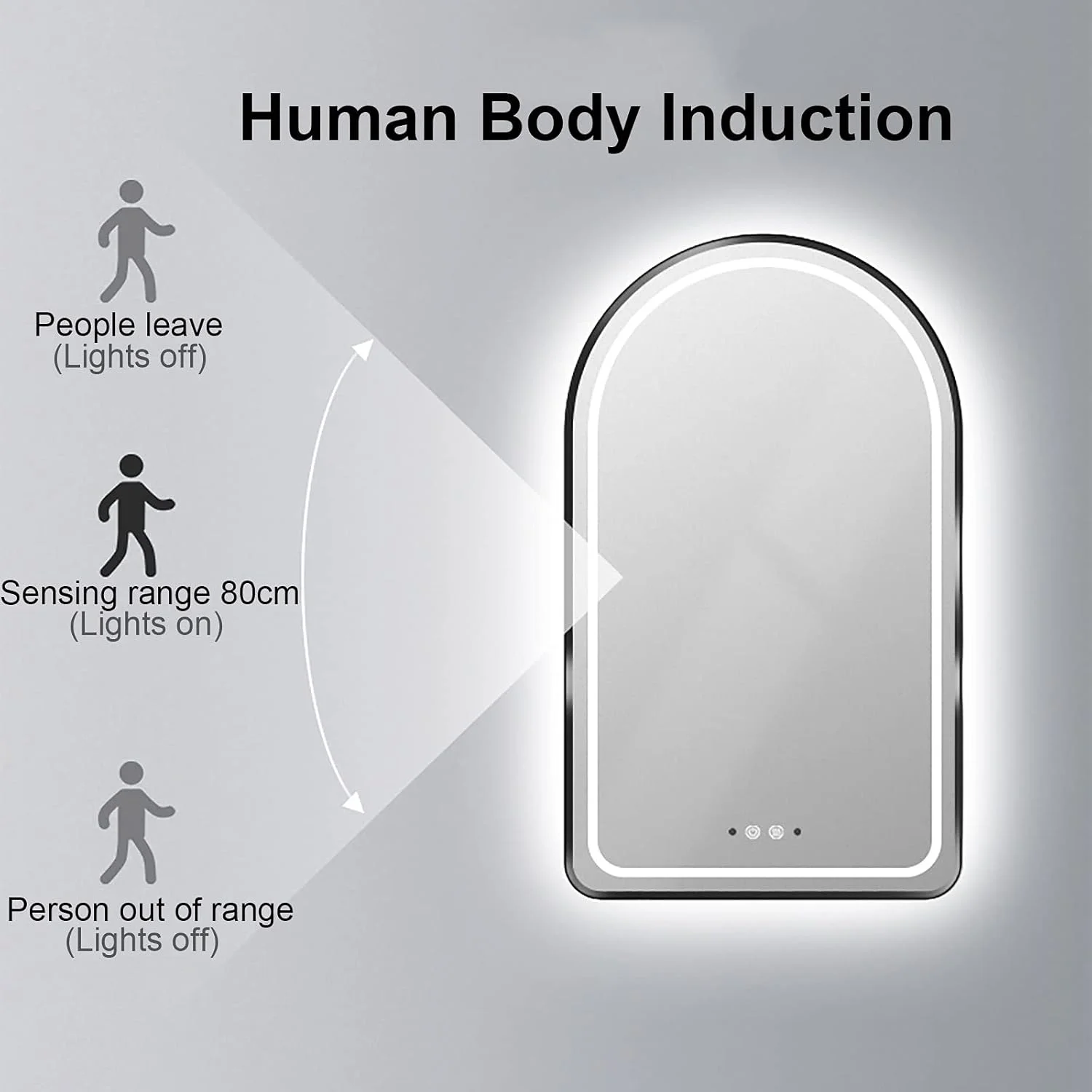 آینه روشویی LED دار با حسگر حرکتی، ضد بخار و نورپردازی، قاب طلایی - 500x800 میلی‌متر