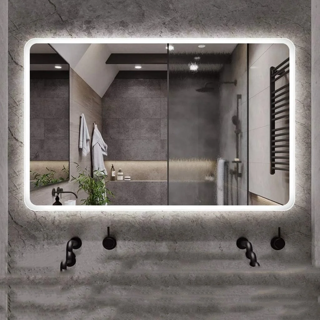 آینه های حمام LED ضد بخار، مستطیلی بدون قاب، نور پس زمینه دیواری، نور سفید/نور گرم، نور سفید-75x120 سانتی متر
