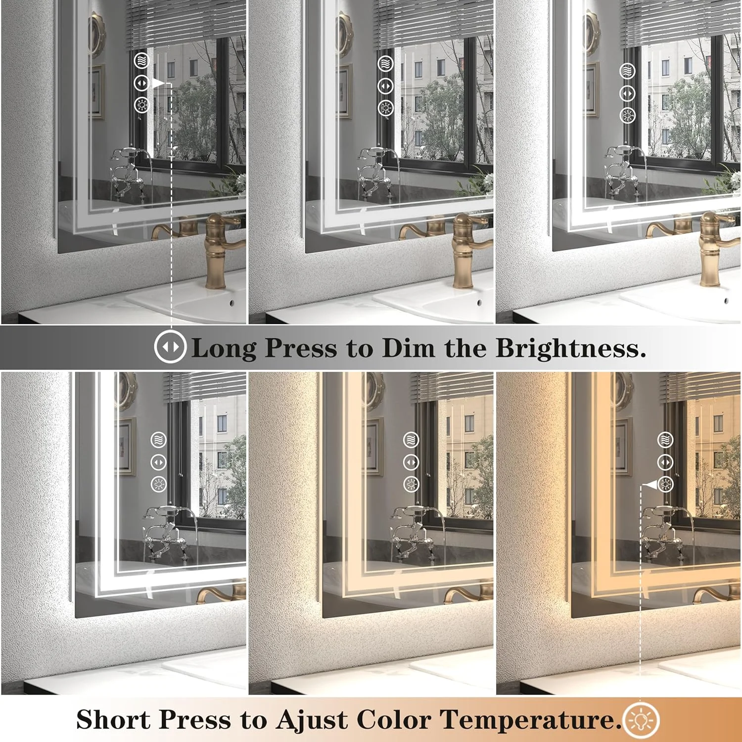 آینه حمام ال ای دی 30x36، آینه نورانی برای دیوار حمام، نور پس زمینه و جلو، دیمر دار، ضد بخار، مقاوم در برابر شکستن، حافظه دار (افقی/عمودی)