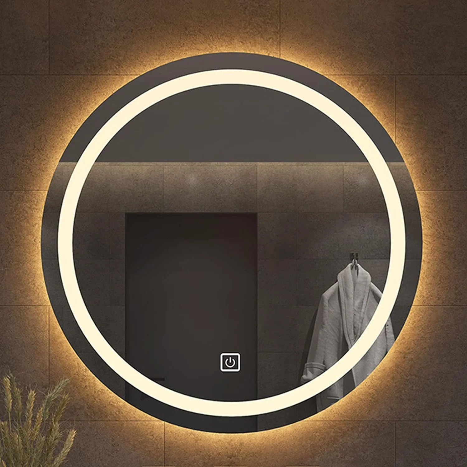آینه گرد نورانی ال ای دی برای حمام، طراحی بزرگ بدون قاب، آینه هوشمند روشویی با کلید کنترل لمسی سنسور