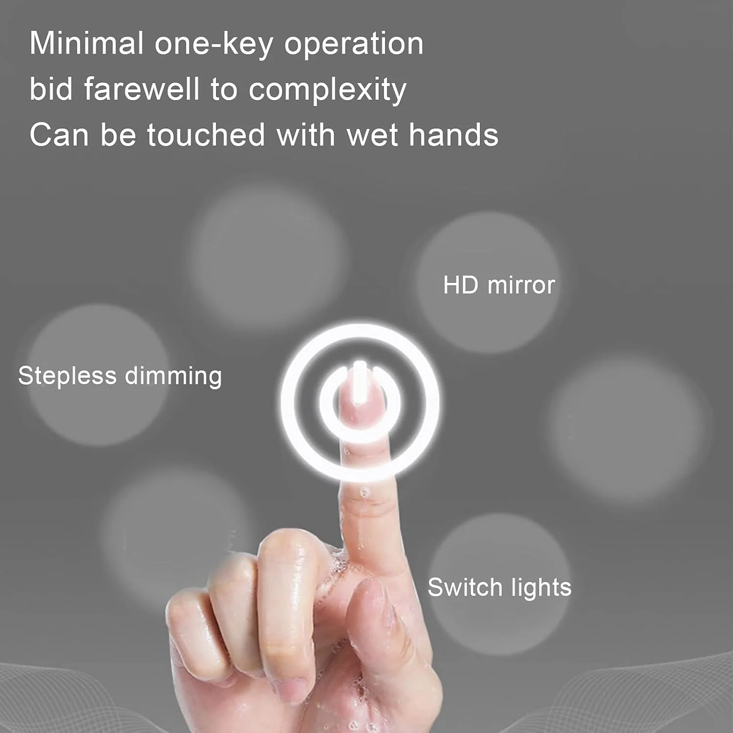 آینه حمام، آینه گرد مدرن با قاب مشکی/طلایی با کنترل لمسی، آینه آرایشی دیواری، نصب افقی