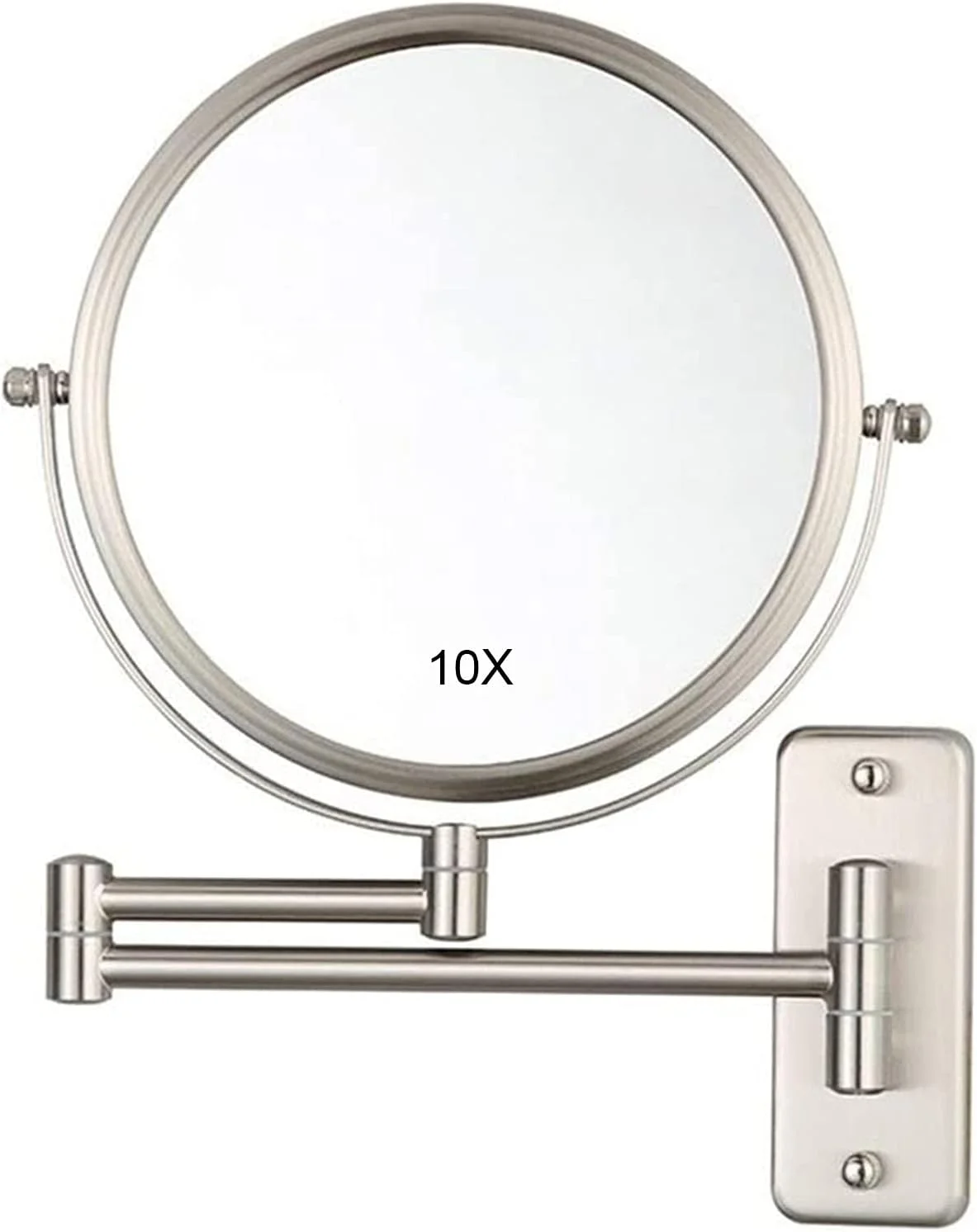 آینه آرایشی دیواری تاشو 8 اینچی با بزرگنمایی 5X/10X، دو طرفه چرخان 360 درجه، روکش نقره ای سفید مناسب حمام، اسپا و هتل، 5X(5X)