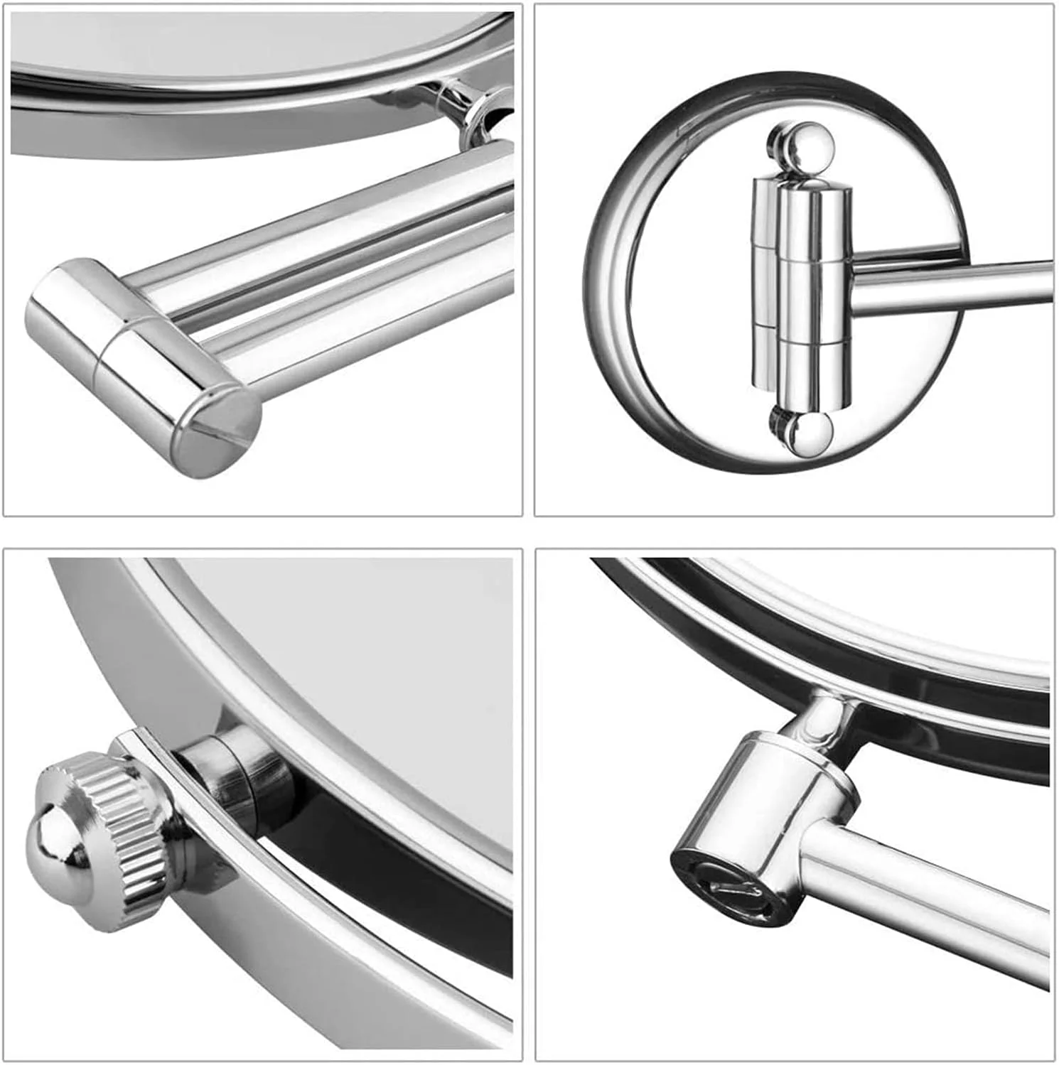 آینه آرایشی دیواری تاشو 8 اینچی با بزرگنمایی 5X/10X، دو طرفه چرخان 360 درجه، روکش نقره ای سفید مناسب حمام، اسپا و هتل، 5X(5X)