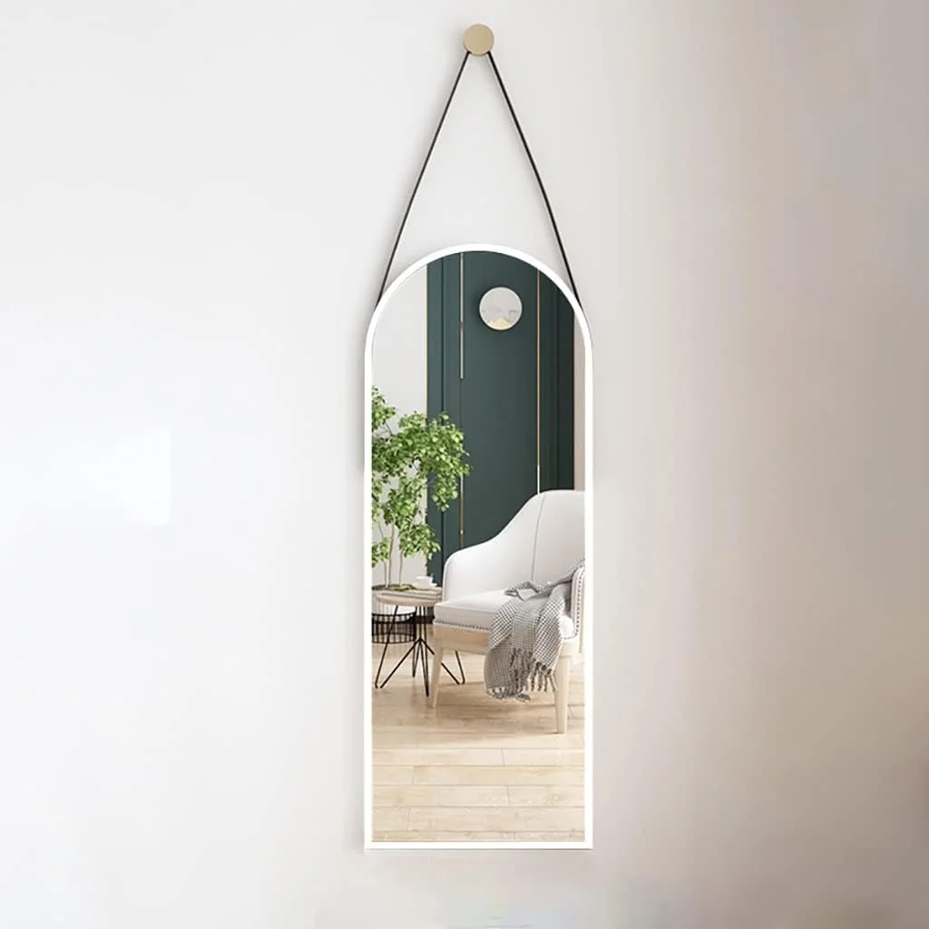 آینه دیواری آویز مستطیلی با بند آویز، آینه حمام، آینه آرایش، آینه میز آرایش اتاق خواب، آینه دکوری ورودی، آینه دیواری (رنگ: سفید، سایز: 80 * 30 سانتی متر)