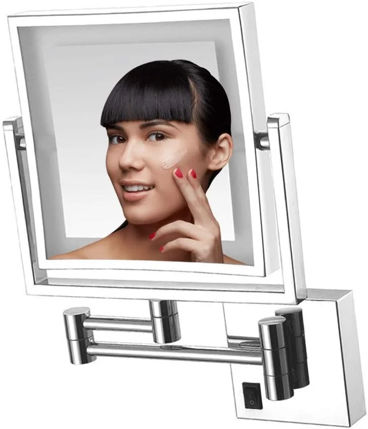 آینه آرایشی دیواری، آینه های آرایشی ال ای دی 8 اینچی، آینه آرایشی نصب شده روی دیوار، آینه های دو طرفه مربعی روشن برای حمام، اسپا و هتل (نقره ای)