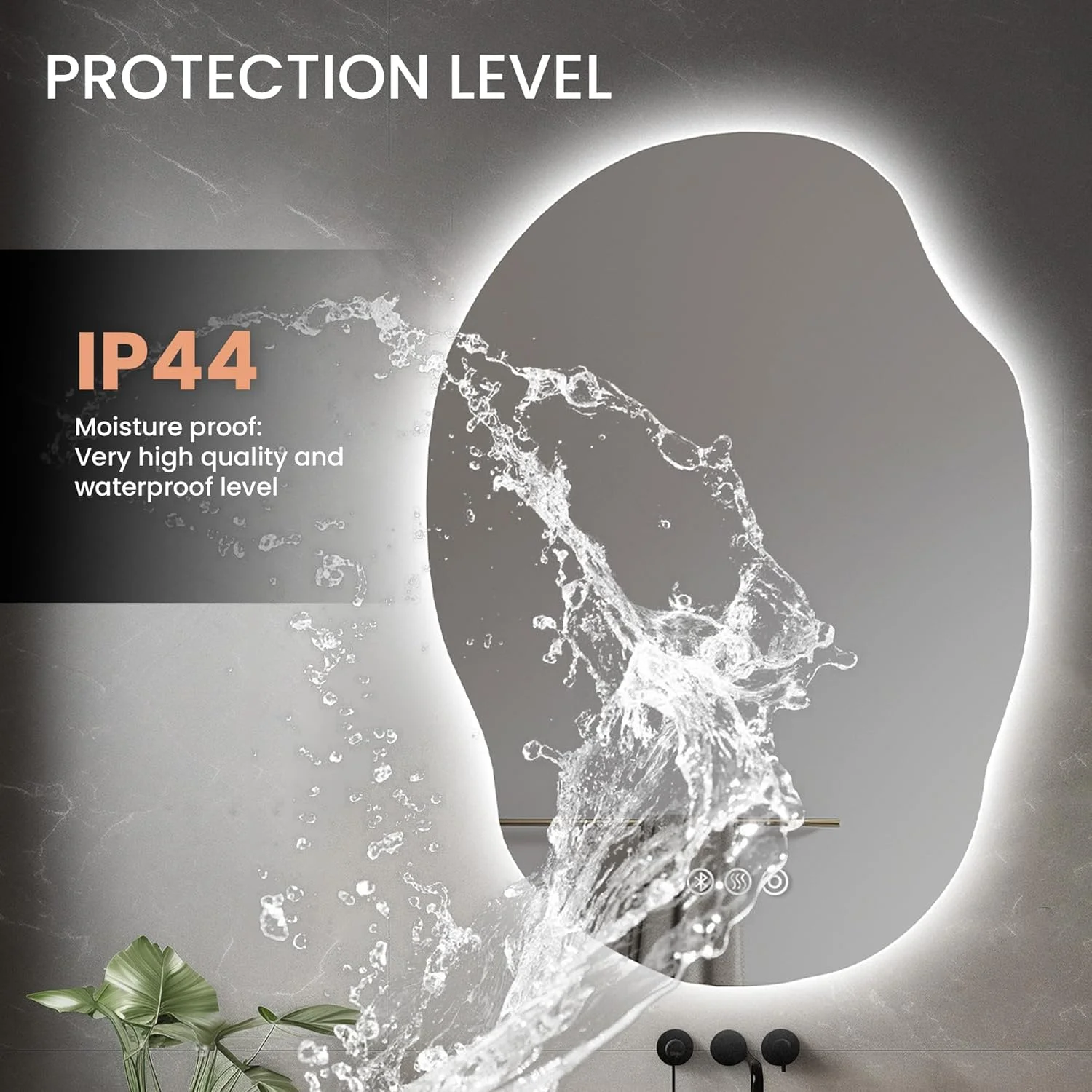 آینه ال ای دی برای حمام، 63.5 در 89 سانتی متر، آینه نور پس زمینه با بلندگوی بلوتوث، ضد بخار، عملکرد حافظه، 3 دمای رنگ، آینه ال ای دی کم نور شونده برای حمام، افقی/عمودی