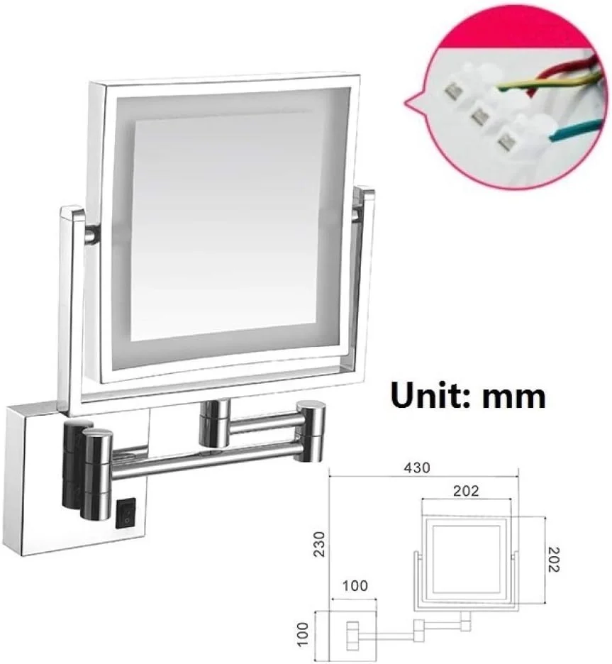 آینه آرایشی دیواری، آینه های آرایشی ال ای دی 8 اینچی، آینه آرایشی نصب شده روی دیوار، آینه های دو طرفه مربعی روشن برای حمام، اسپا و هتل (نقره ای)
