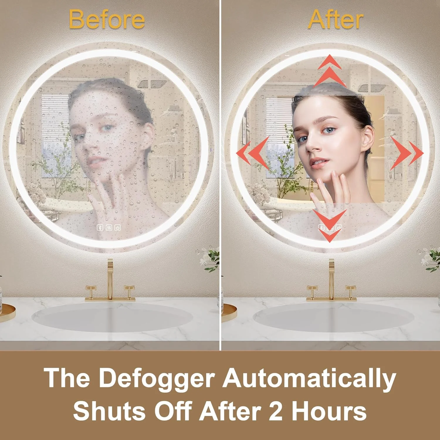 آینه حمام با نورپردازی، گرد، 70 سانتی متر، آینه حمام با نورپردازی، آینه بلوتوث دار، ضد بخار، کلید لمسی، آینه حمام LED دیمر شونده با سه دمای رنگ، آینه روشن