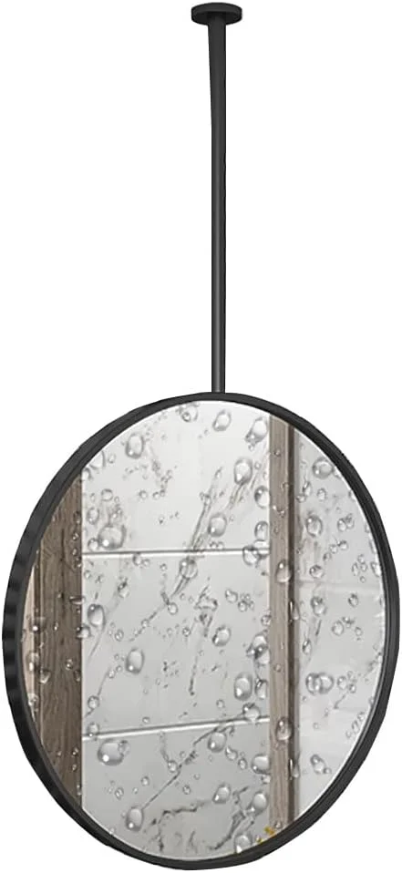 آینه بوم، آینه آویز، آینه گرد دیواری، آینه دیواری، آینه حمام، آینه آرایش، آینه میز آرایش اتاق خواب، آینه دکوری ورودی، آینه با قاب فلزی (رنگ: مشکی، اندازه: 50 * 70 سانتی متر)