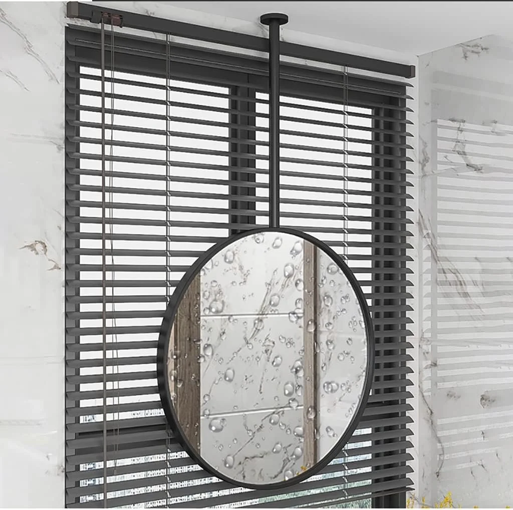 آینه بوم، آینه آویز، آینه گرد دیواری، آینه دیواری، آینه حمام، آینه آرایش، آینه میز آرایش اتاق خواب، آینه دکوری ورودی، آینه با قاب فلزی (رنگ: مشکی، اندازه: 50 * 70 سانتی متر)