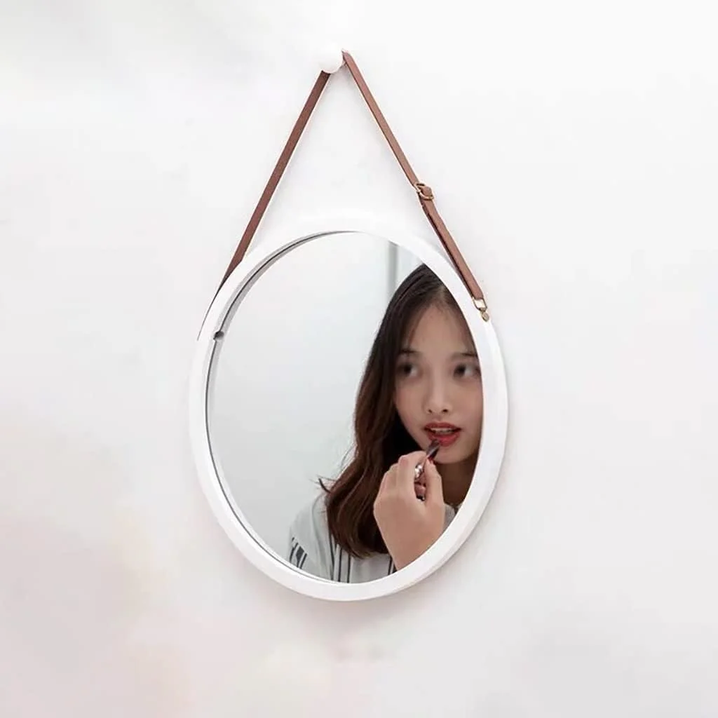 آینه گرد آویز، آینه دیواری، آینه حمام، آینه آرایش، آینه روشویی اتاق خواب، آینه دکور ورودی، آینه با قاب بامبو (رنگ: سفید، اندازه: 38 * 38 سانتی متر)