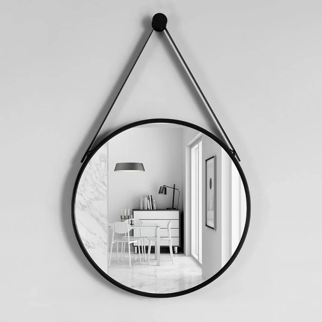 آینه گرد دیواری آویز، آینه آرایش، آینه روشویی اتاق خواب، آینه دکوری ورودی با قاب فلزی (رنگ: مشکی، سایز: 50 سانتی متر)