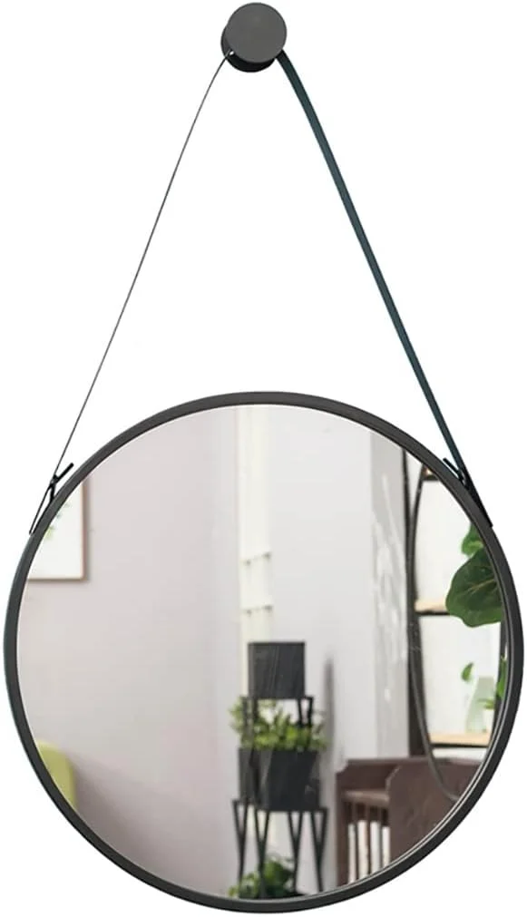 آینه گرد دیواری آینه آویز گرد آینه حمام آینه آرایش آینه روشویی اتاق خواب آینه دکور راهرو آینه با قاب فلزی (رنگ: مشکی، اندازه: 40 * 40 سانتی متر)