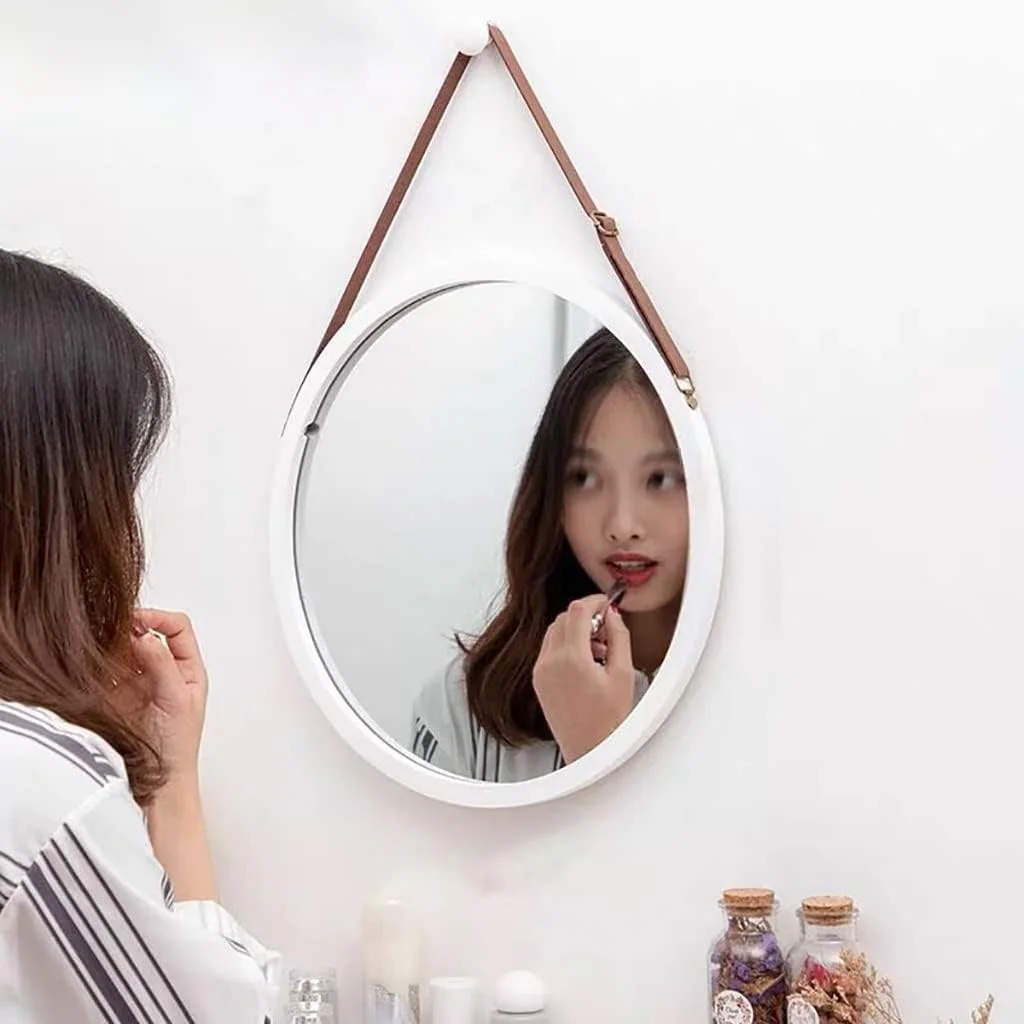 آینه گرد آویز، آینه دیواری، آینه حمام، آینه آرایش، آینه روشویی اتاق خواب، آینه دکور ورودی، آینه با قاب بامبو (رنگ: سفید، اندازه: 38 * 38 سانتی متر)