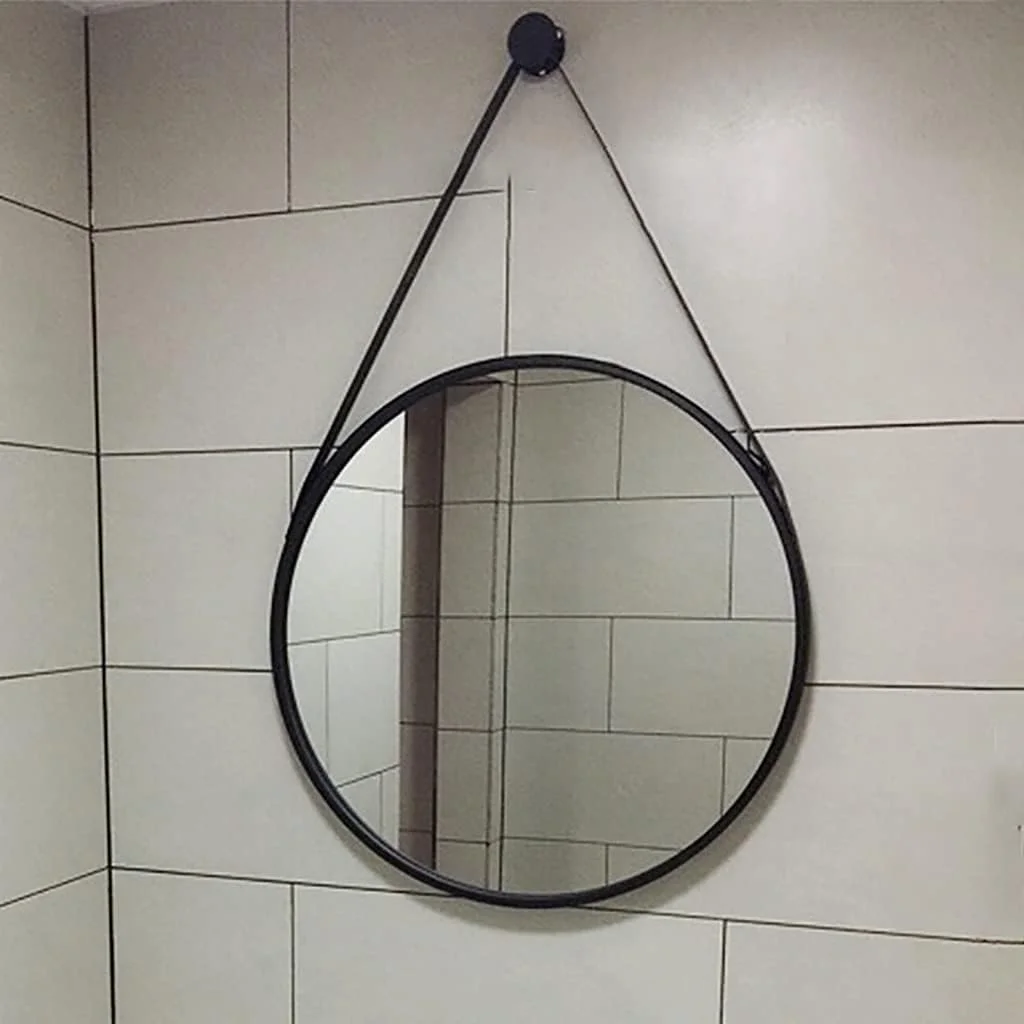 آینه گرد دیواری آینه آویز گرد آینه حمام آینه آرایش آینه روشویی اتاق خواب آینه دکور راهرو آینه با قاب فلزی (رنگ: مشکی، اندازه: 40 * 40 سانتی متر)