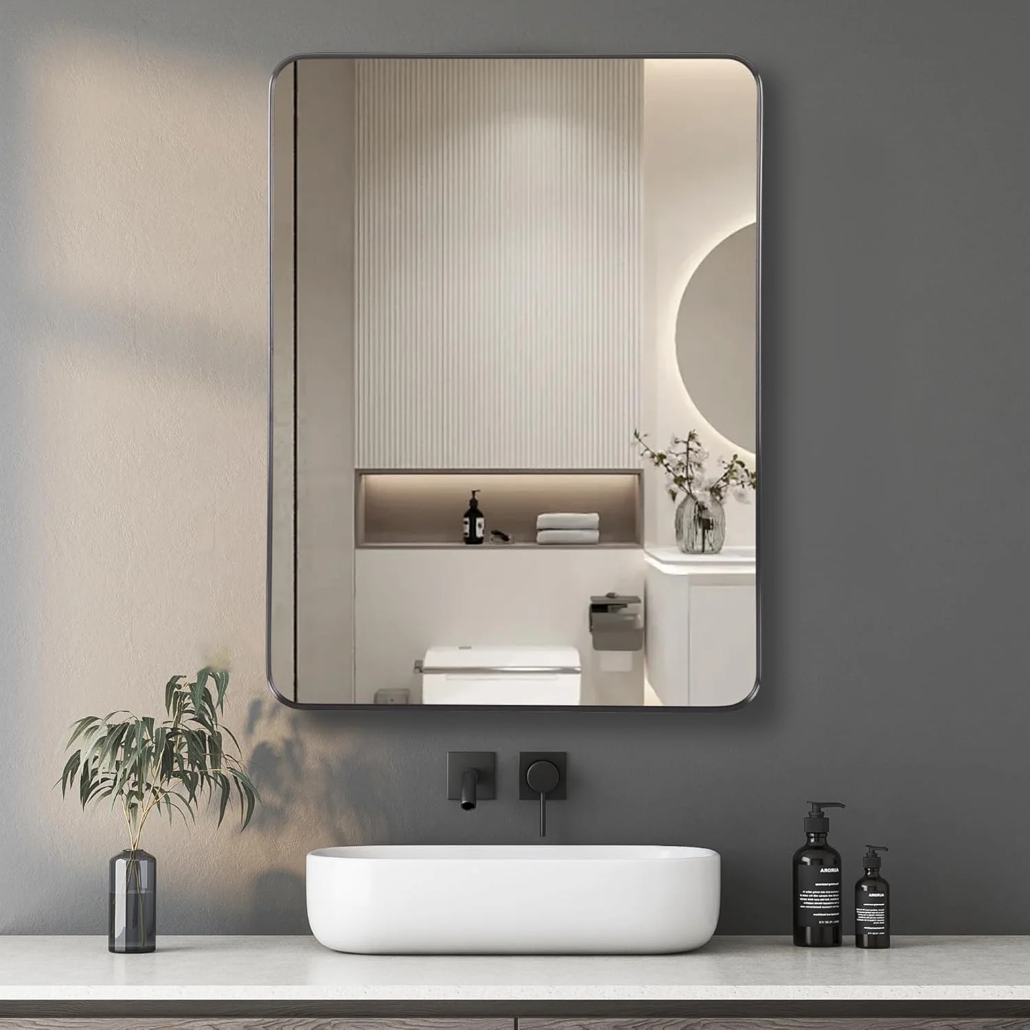 آینه حمام هگزاگو 76x101 سانتی‌متر، آینه روشویی دیواری با قاب آلیاژ آلومینیوم مشکی مات، شیشه حرارت‌دیده، ضد زنگ، ضد خرد شدن، دکور دیواری مدرن برای حمام، اتاق خواب، ورودی