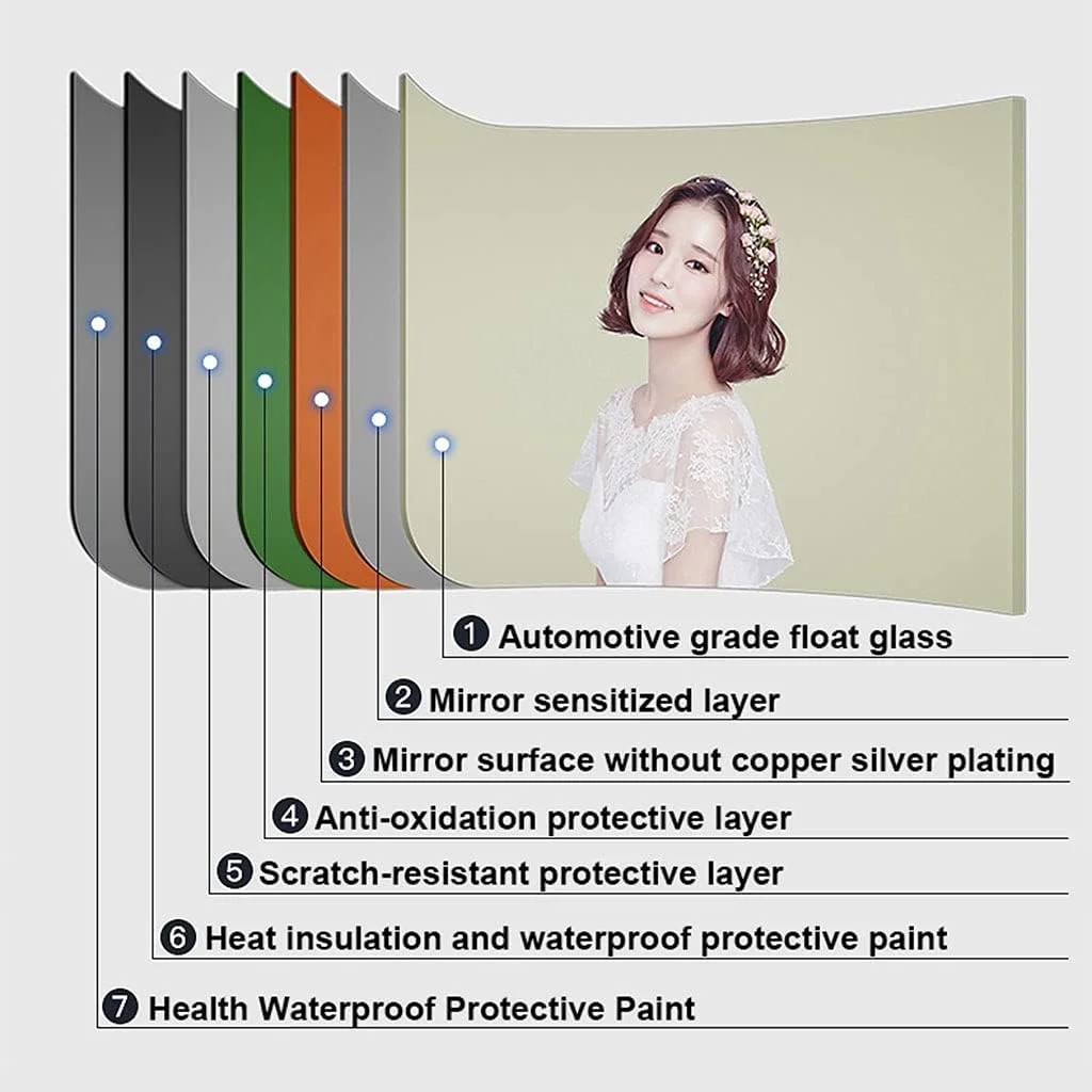 آینه آرایشی/حمام دیواری با نور پس زمینه، دکور دیواری منزل، آینه حمام ال ای دی، نصب شده روی دیوار با نور