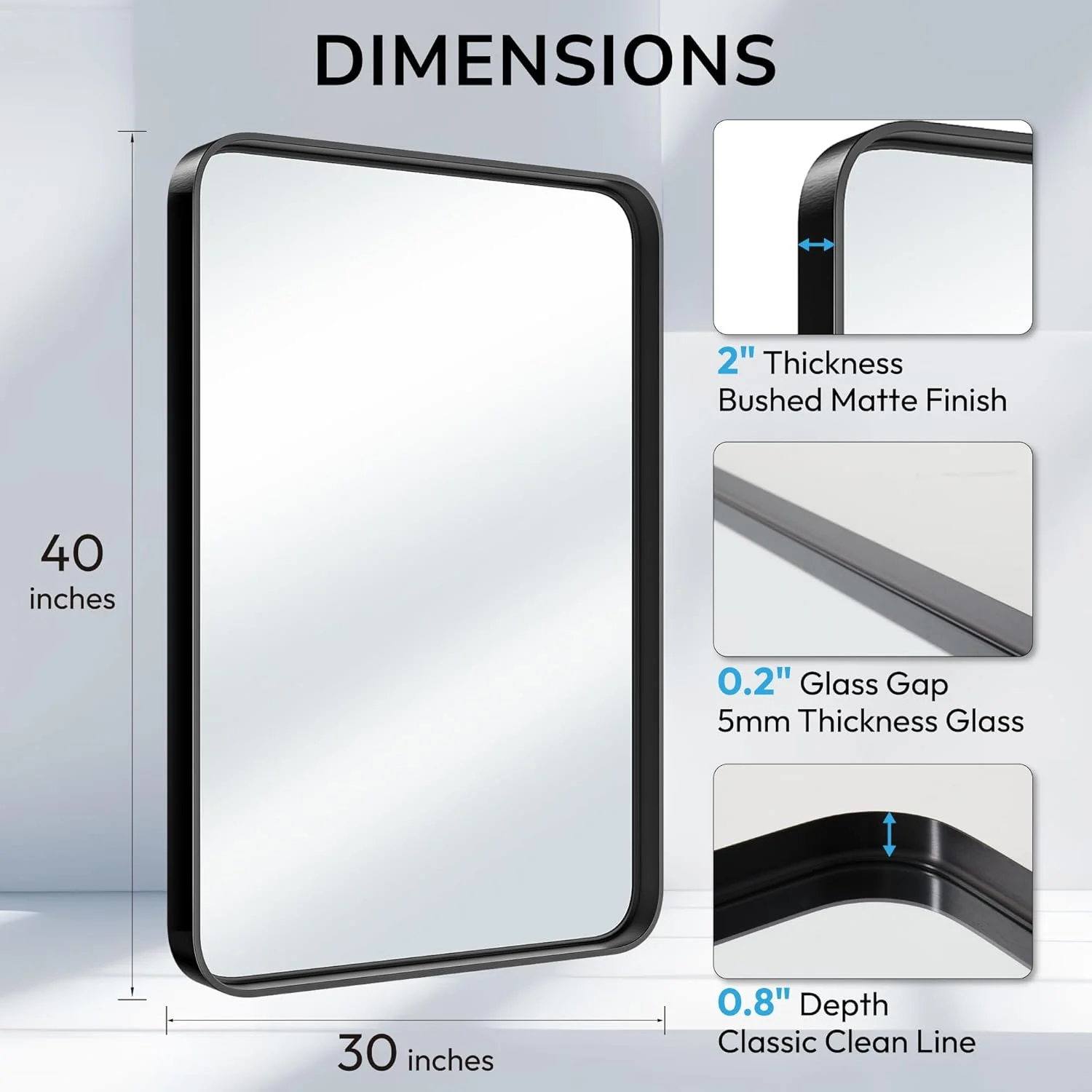 آینه حمام هگزاگو 76x101 سانتی‌متر، آینه روشویی دیواری با قاب آلیاژ آلومینیوم مشکی مات، شیشه حرارت‌دیده، ضد زنگ، ضد خرد شدن، دکور دیواری مدرن برای حمام، اتاق خواب، ورودی