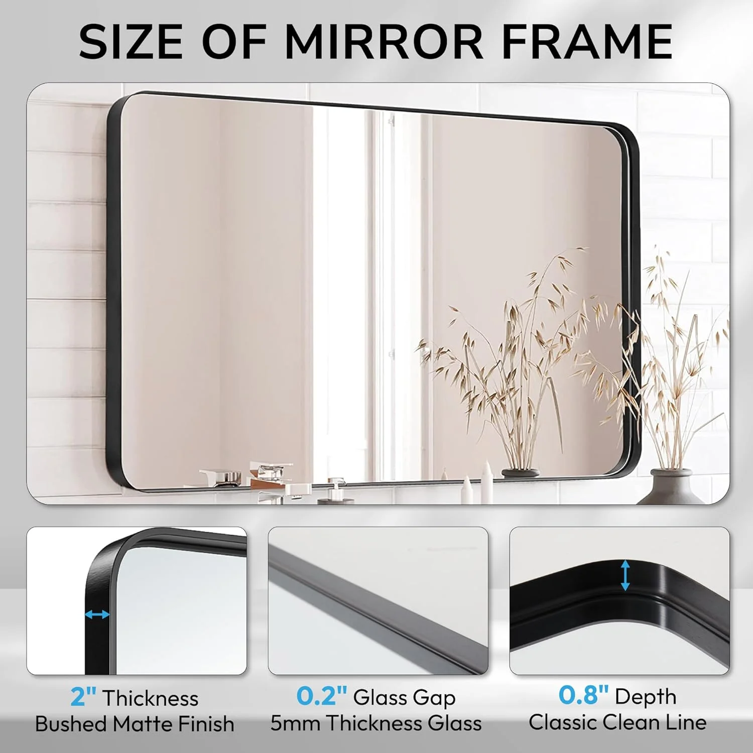 آینه حمام هگزاگو 76x101 سانتی‌متر، آینه روشویی دیواری با قاب آلیاژ آلومینیوم مشکی مات، شیشه حرارت‌دیده، ضد زنگ، ضد خرد شدن، دکور دیواری مدرن برای حمام، اتاق خواب، ورودی