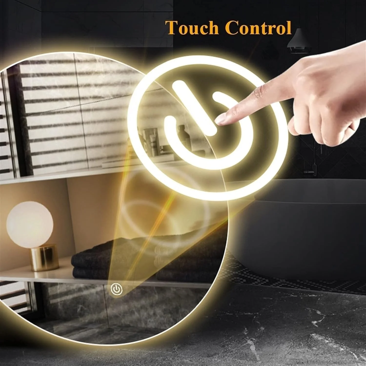 آینه حمام با چراغ های ال ای دی مناسب اتاق پرو، اتاق خواب، هتل و سرویس بهداشتی، 500x500mm/700x700mm/900x900mm، آینه دیواری با پد ضد بخار، IP44، حسگر لمسی (نور گرم + ضد مه)