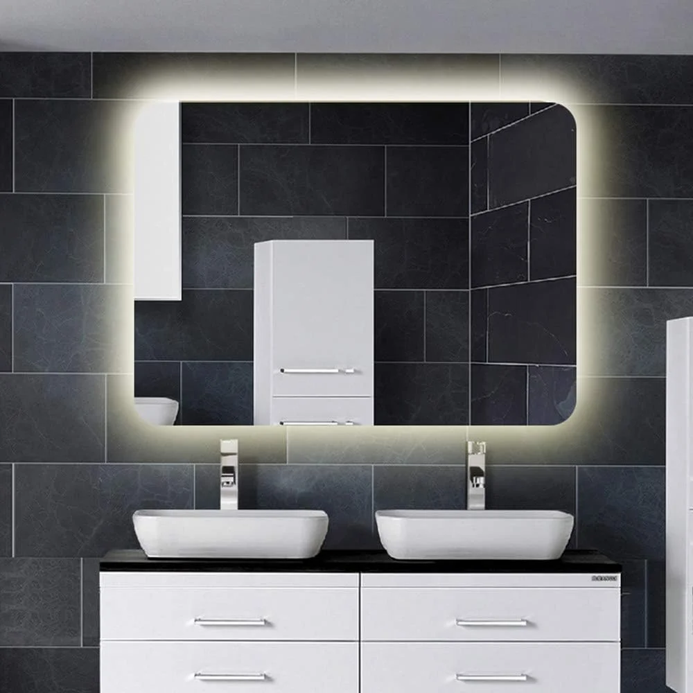 آینه حمام، آینه بزرگ، آینه حمام LED با نور پس زمینه 50x70 سانتی متر، آینه روشویی دیواری، ضد بخار، مناسب اتاق نشیمن، روشویی، آینه مستطیلی اتاق خواب (نور گرم + ضد بخار)