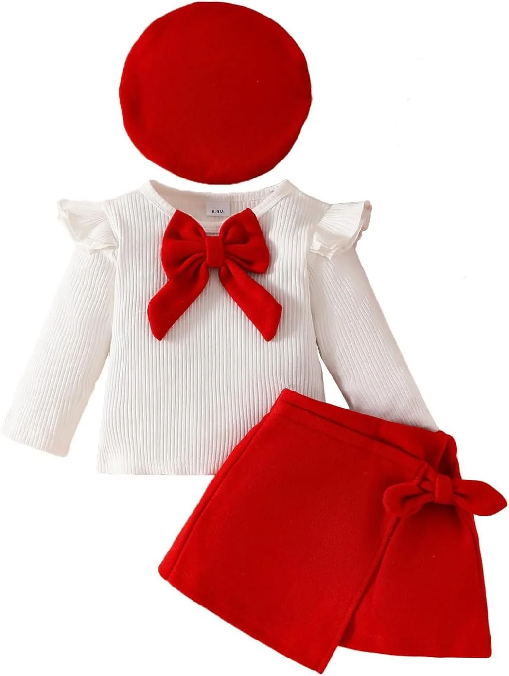 ست دامن دخترانه بافت پاپیونی آستین بلند با تاپ چیندار + دامن کوتاه شیک + کلاه بره 3 تکه لباس پاییزی زمستانی ست دامن دخترانه بافت پاپیونی آستین بلند با تاپ چیندار + دامن کوتاه شیک + کلاه بره 3 تکه لباس پاییزی زمستانی