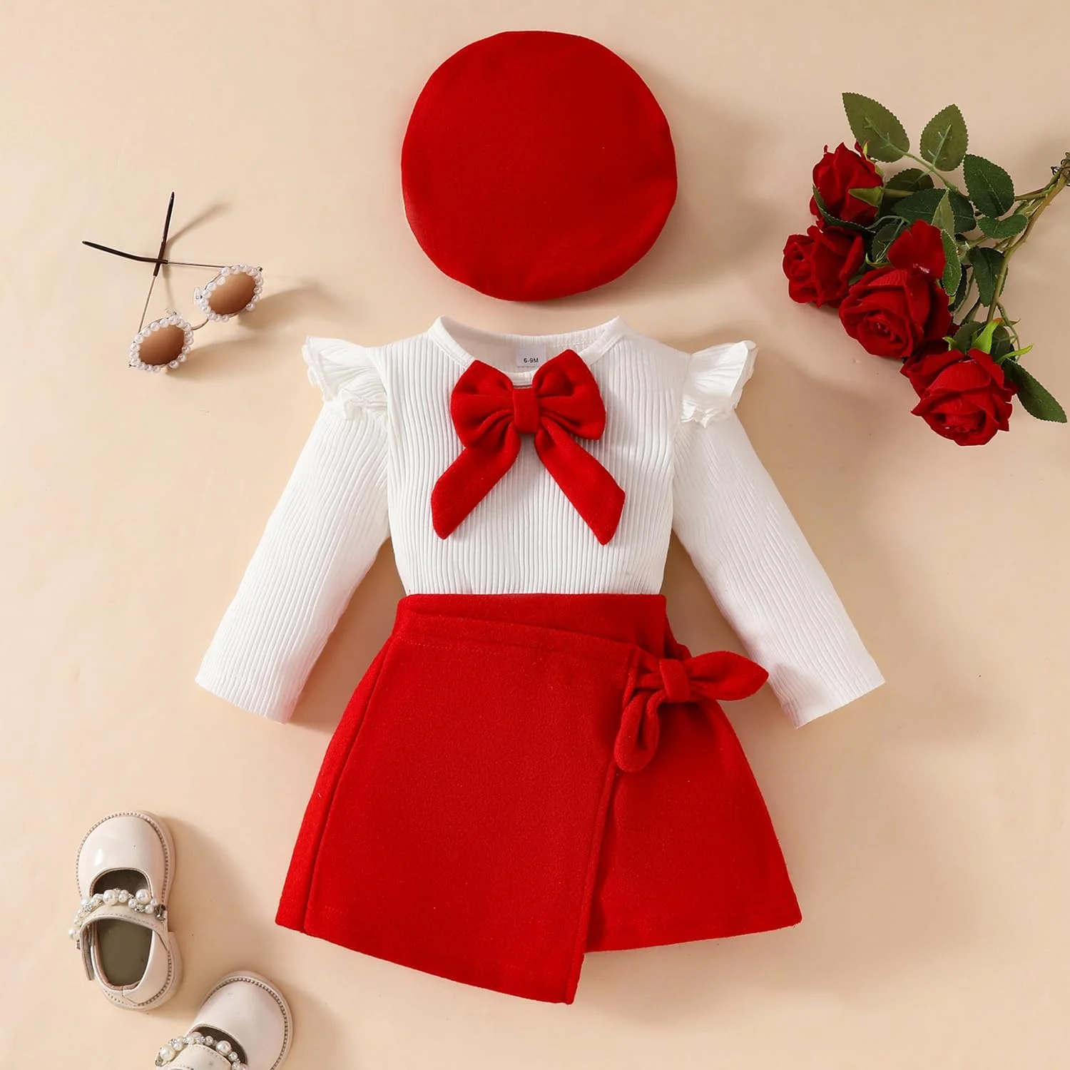 ست دامن دخترانه بافت پاپیونی آستین بلند با تاپ چیندار + دامن کوتاه شیک + کلاه بره 3 تکه لباس پاییزی زمستانی ست دامن دخترانه بافت پاپیونی آستین بلند با تاپ چیندار + دامن کوتاه شیک + کلاه بره 3 تکه لباس پاییزی زمستانی