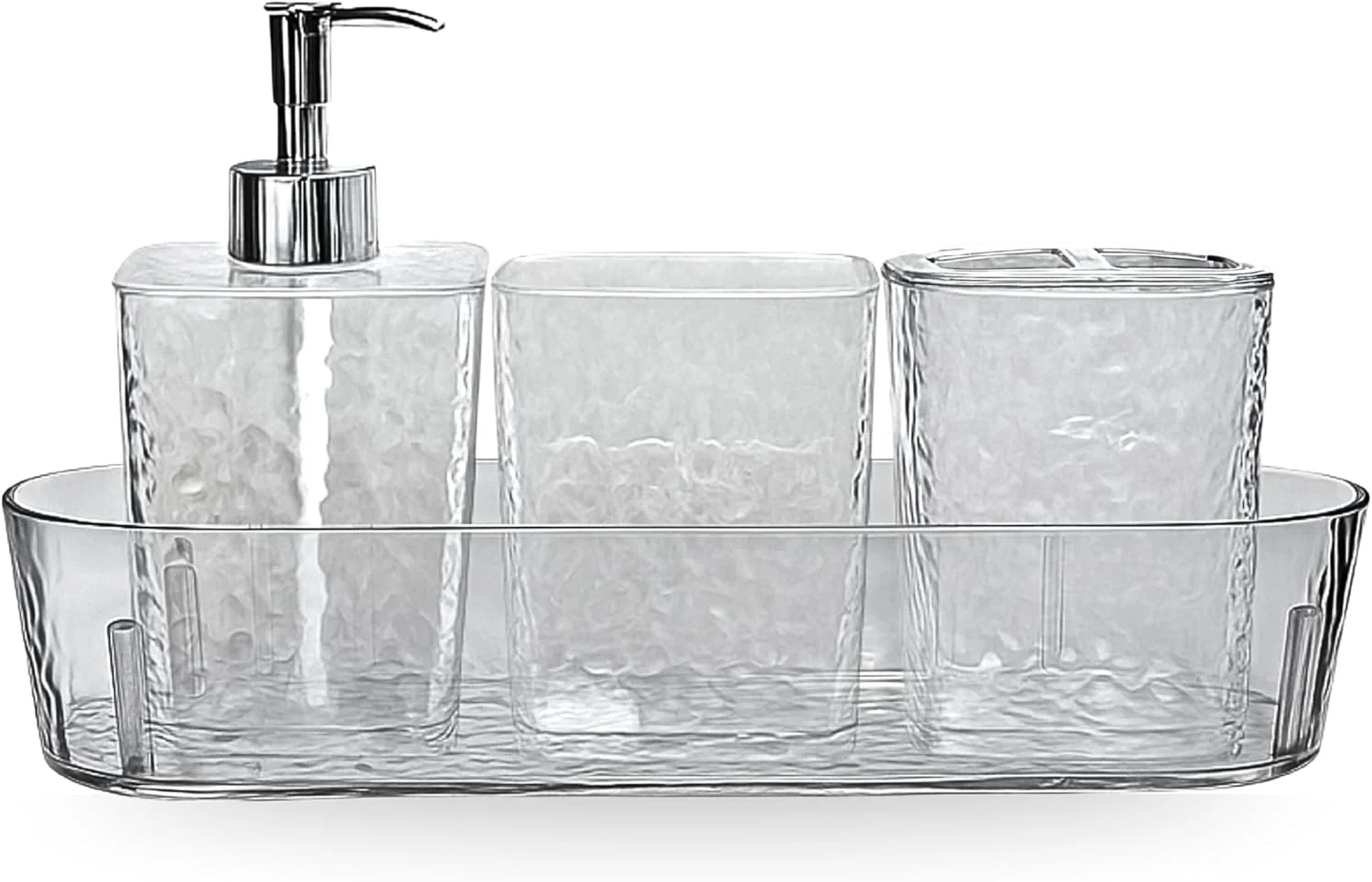 ست لوازم جانبی حمام فیلینگز، 4 تکه با سینی، بافت چکش خورده، ارگنایزر 28 سانتی متری (RC-KQ0867)