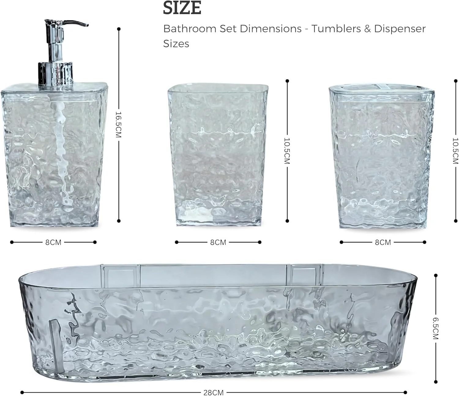 ست لوازم جانبی حمام فیلینگز، 4 تکه با سینی، بافت چکش خورده، ارگنایزر 28 سانتی متری (RC-KQ0867)