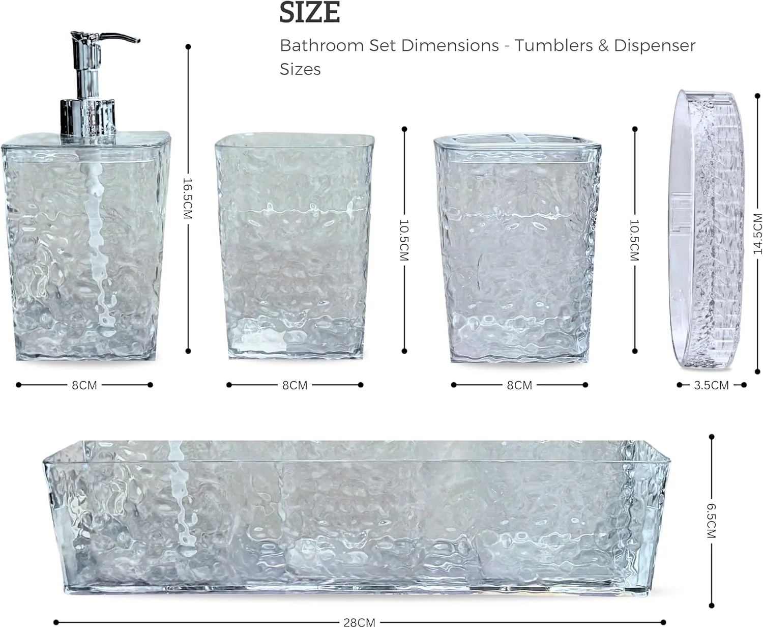 ست لوازم جانبی حمام فیلینگز، 5 تکه با سینی، بافت چکش خورده، ارگانایزر 28 سانتی متری (RC-KQ0868)