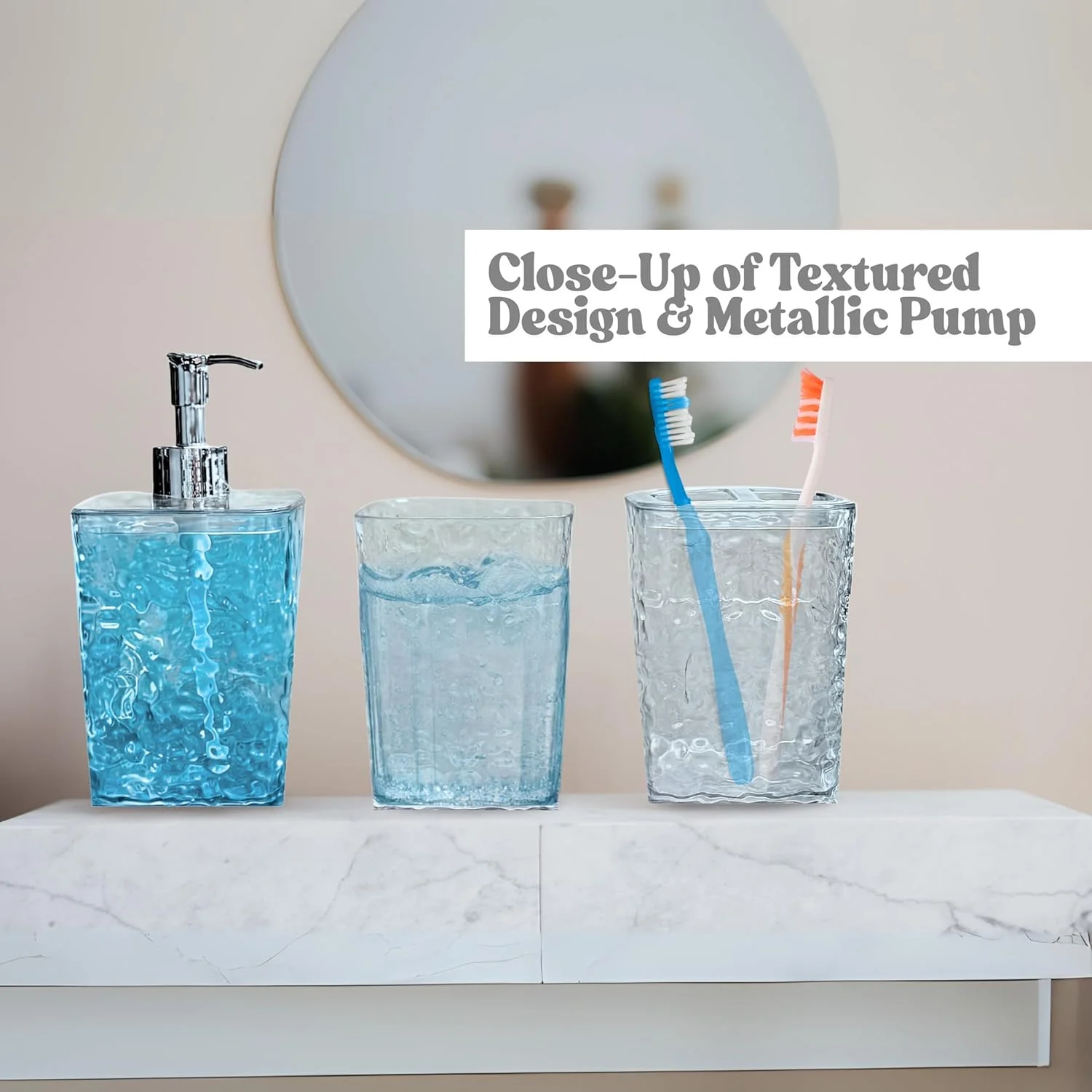 ست لوازم جانبی حمام فیلینگز، 4 تکه با سینی، بافت چکش خورده، ارگنایزر 28 سانتی متری (RC-KQ0867)