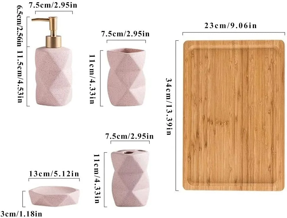 ست لوازم جانبی حمام 6 تکه الماس YZERTLH شامل جا مایع صابون، جا مسواکی، لیوان، جا صابونی و سینی، جا مایع صابون سرامیکی (رنگ: آبی)