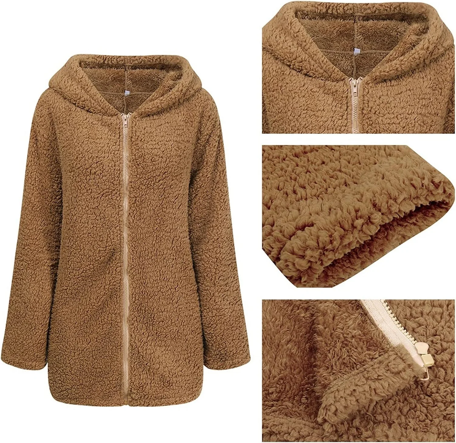 کت های غیر رسمی زنانه پاییز زمستان کت خز مصنوعی زنانه ژاکت زیپ دار گرم غیر رسمی کت پشمی جیب دار کت ضخیم زنانه (M)