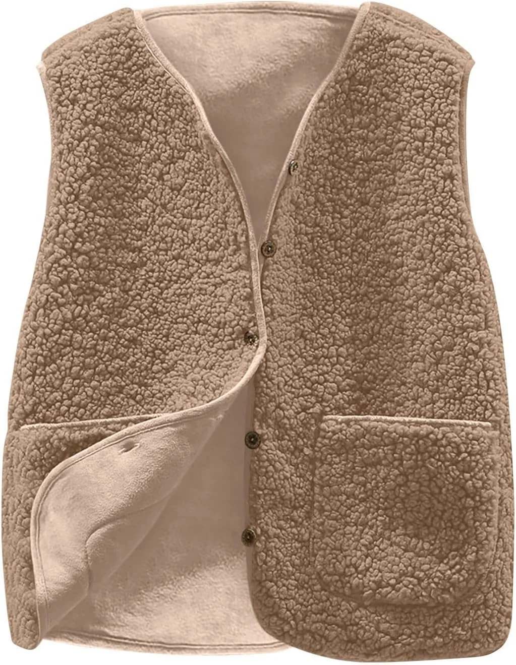 جلیقه شرپا زنانه hlysgo، ژاکت های پشمی بدون آستین زیبا، مد پاییزی 2024، کت جلیقه ای پشمی مصنوعی با جیب