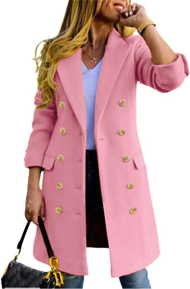 ایده‌آل‌سان‌اکسون کت پشمی زنانه مناسب پاییز و زمستان، مدل دکمه دوبل، میدی، پالتو ترنچ