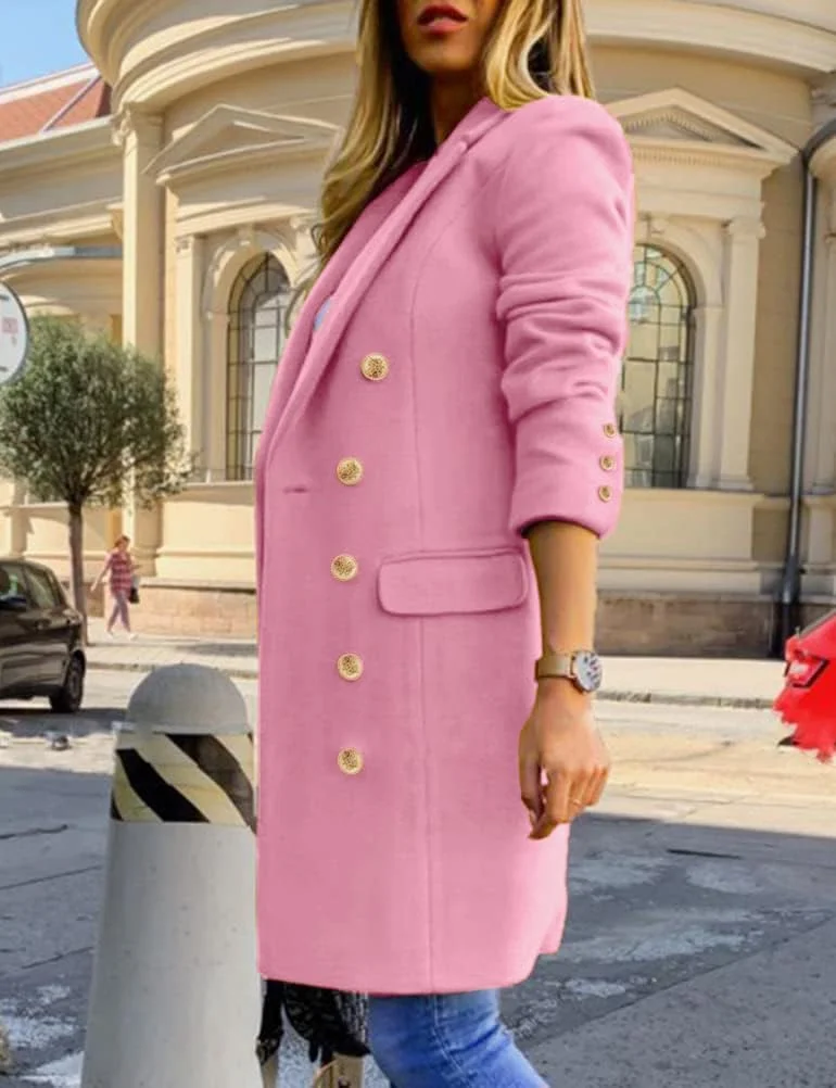 ایده‌آل‌سان‌اکسون کت پشمی زنانه مناسب پاییز و زمستان، مدل دکمه دوبل، میدی، پالتو ترنچ