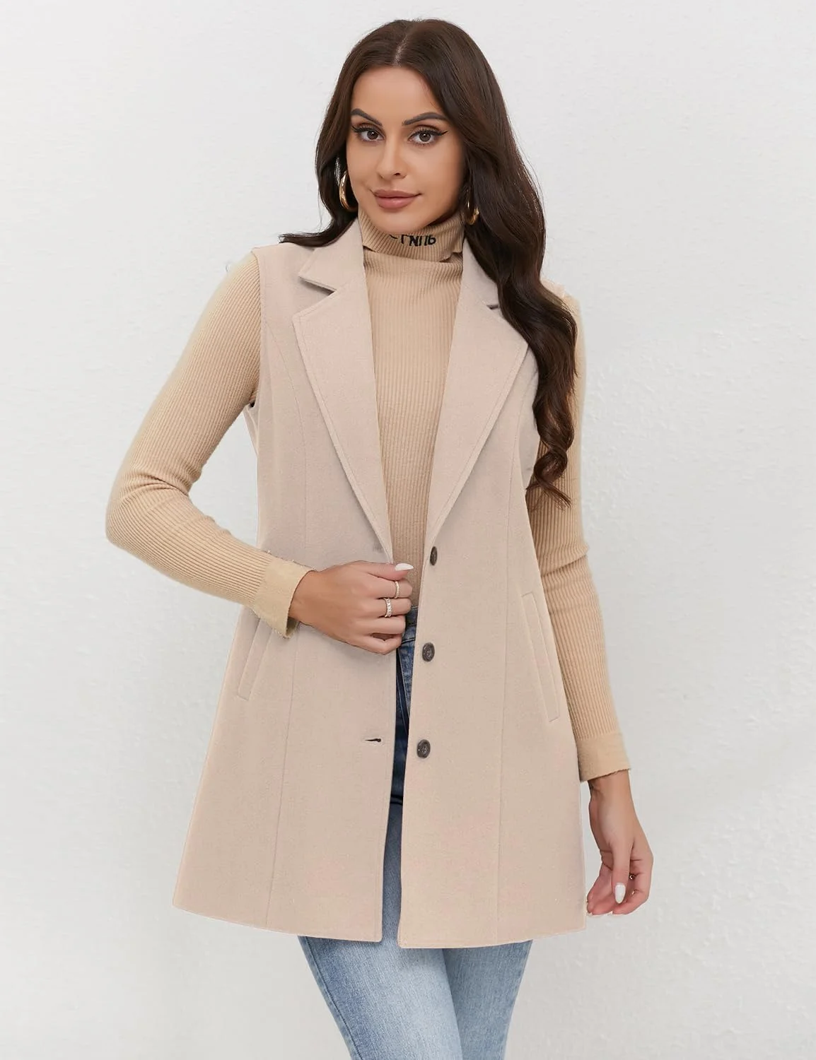 وست چهارخانه زنانه IDEALSANXUN، مناسب پاییز و زمستان، جلیقه های بلیزر بدون آستین