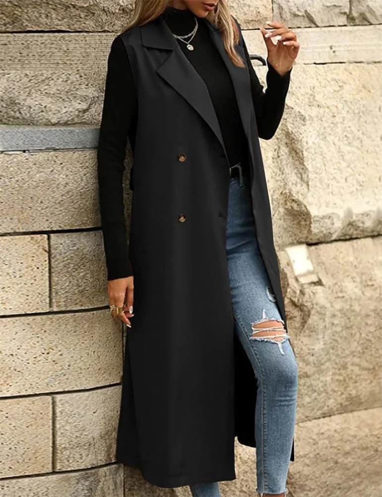 ایده‌آل سان‌اکسون، کت بلند زنانه، غیررسمی، دکمه دوبل، بدون آستین