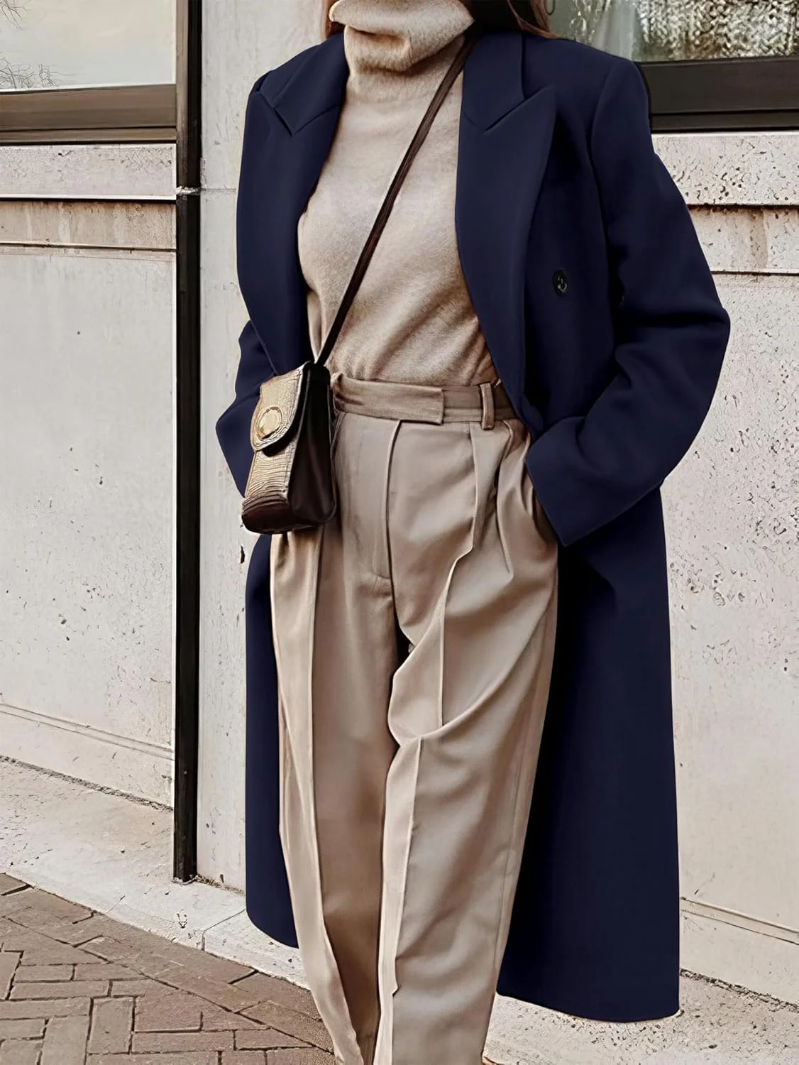 پالتو پشمی بلند زنانه IDEALSANXUN مناسب پاییز و زمستان با طراحی دکمه دوبل