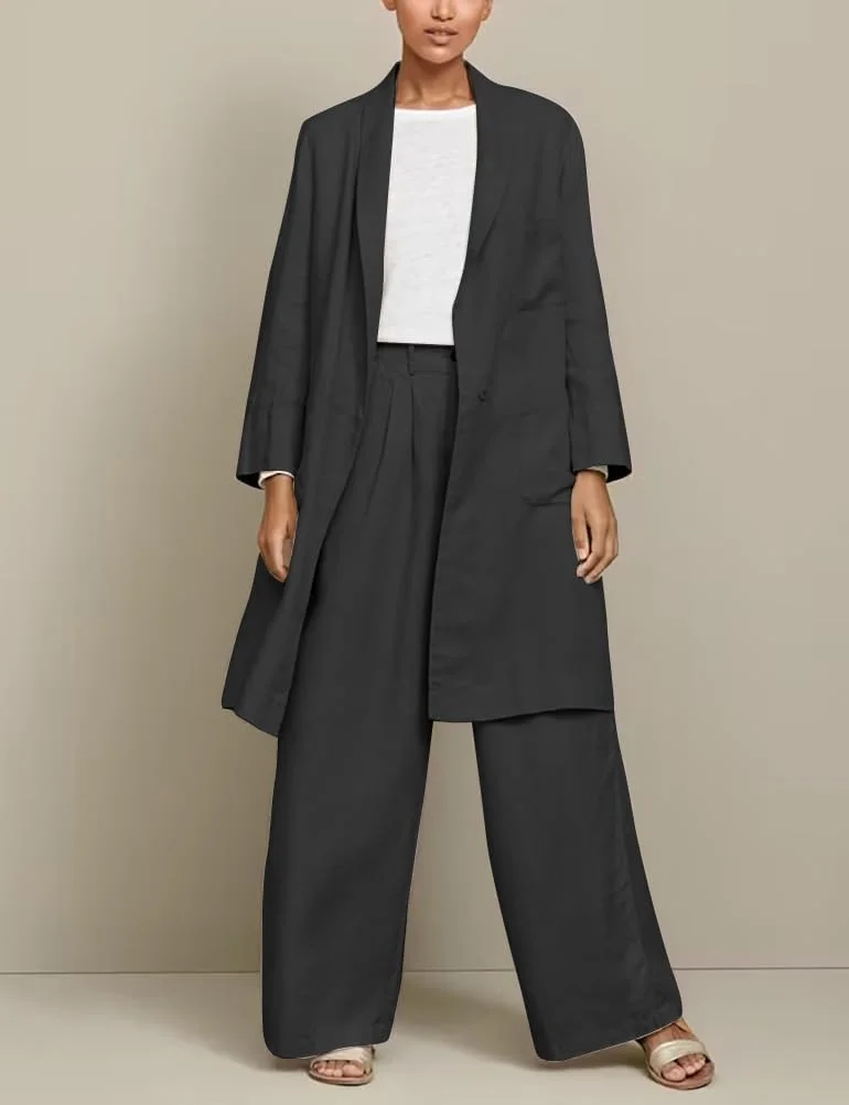 کت بلیزر بلند زنانه IDEALSANXUN، کتان و لینن، غیر رسمی، سبک وزن، مناسب بهار