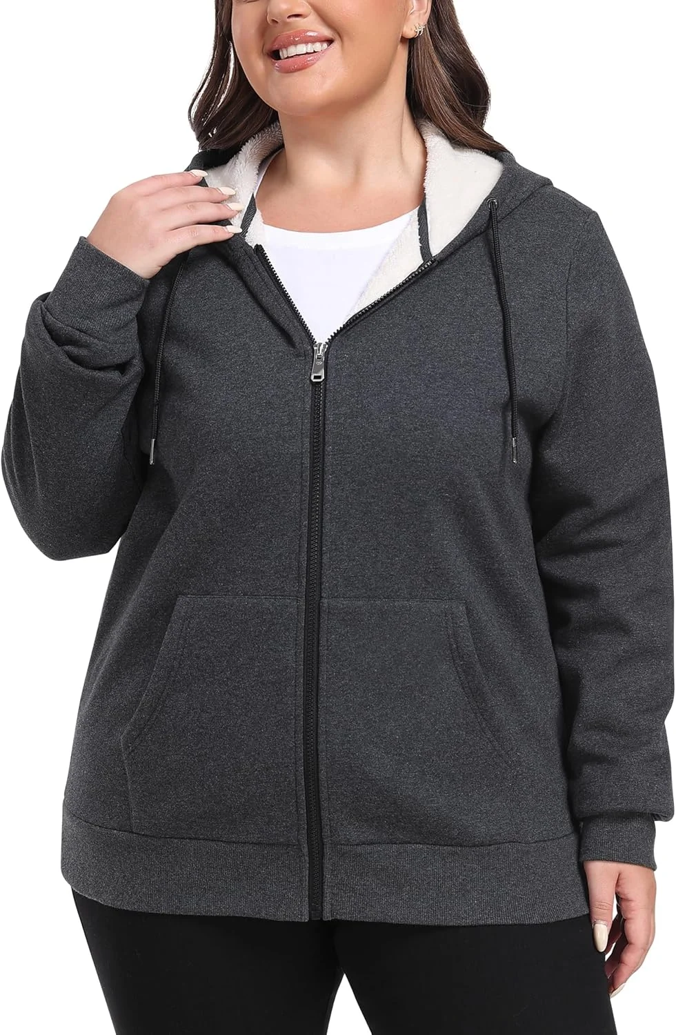 ژاکت کلاه دار پشمی زنانه سایز بزرگ موفیز، کت گرم با آستر شرپا