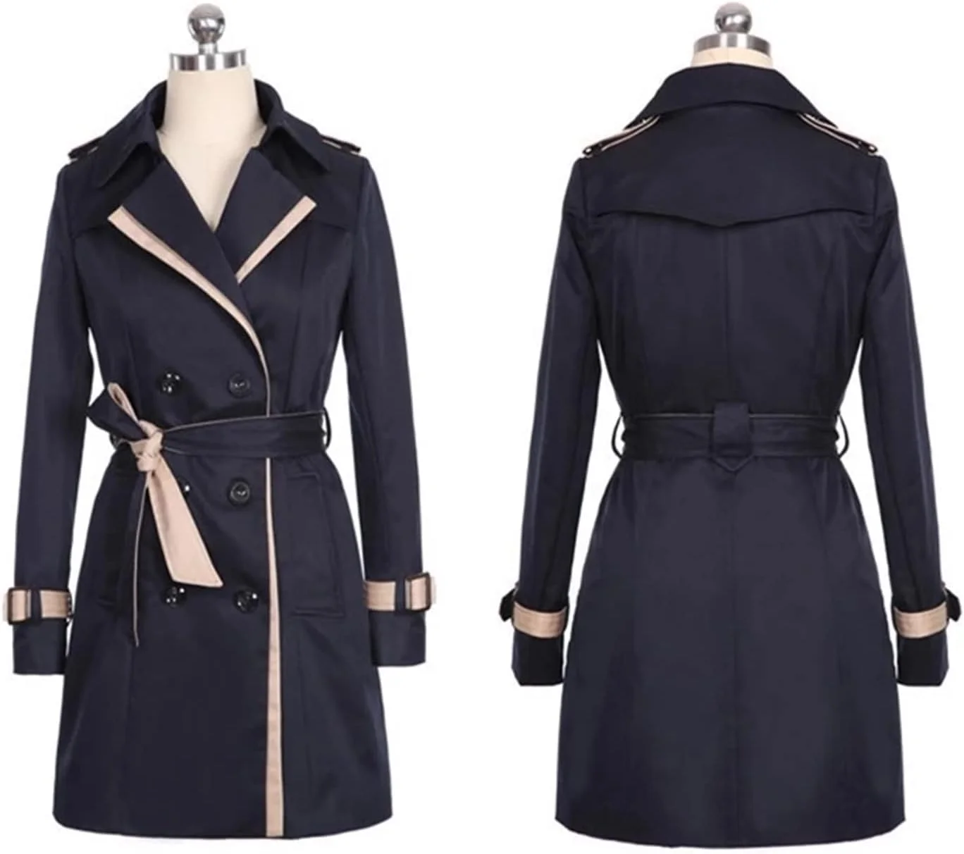 کت زنانه پاییزی زمستانی بارانی زنانه باریک دکمه دوبل کت ترنچ زنانه بادگیر بلند سایز بزرگ اورکت زنانه (رنگ: Hortel، سایز: XXL)