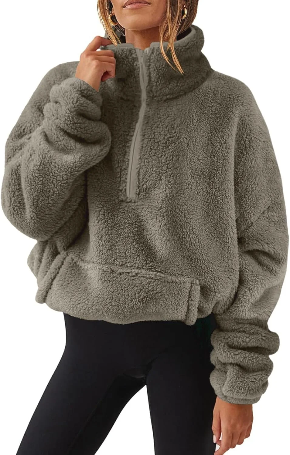 نیم زیپ گرم زنانه، پلیور پشمی، ژاکت زمستانی با جیب