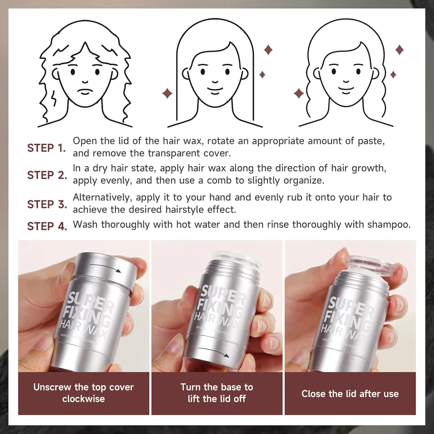 استیک واکس مو برای حالت دادن به مو، کرم حالت دهنده غیر چرب، از بین برنده وز مو استیک واکس مو برای حالت دادن به مو، کرم حالت دهنده غیر چرب، از بین برنده وز مو