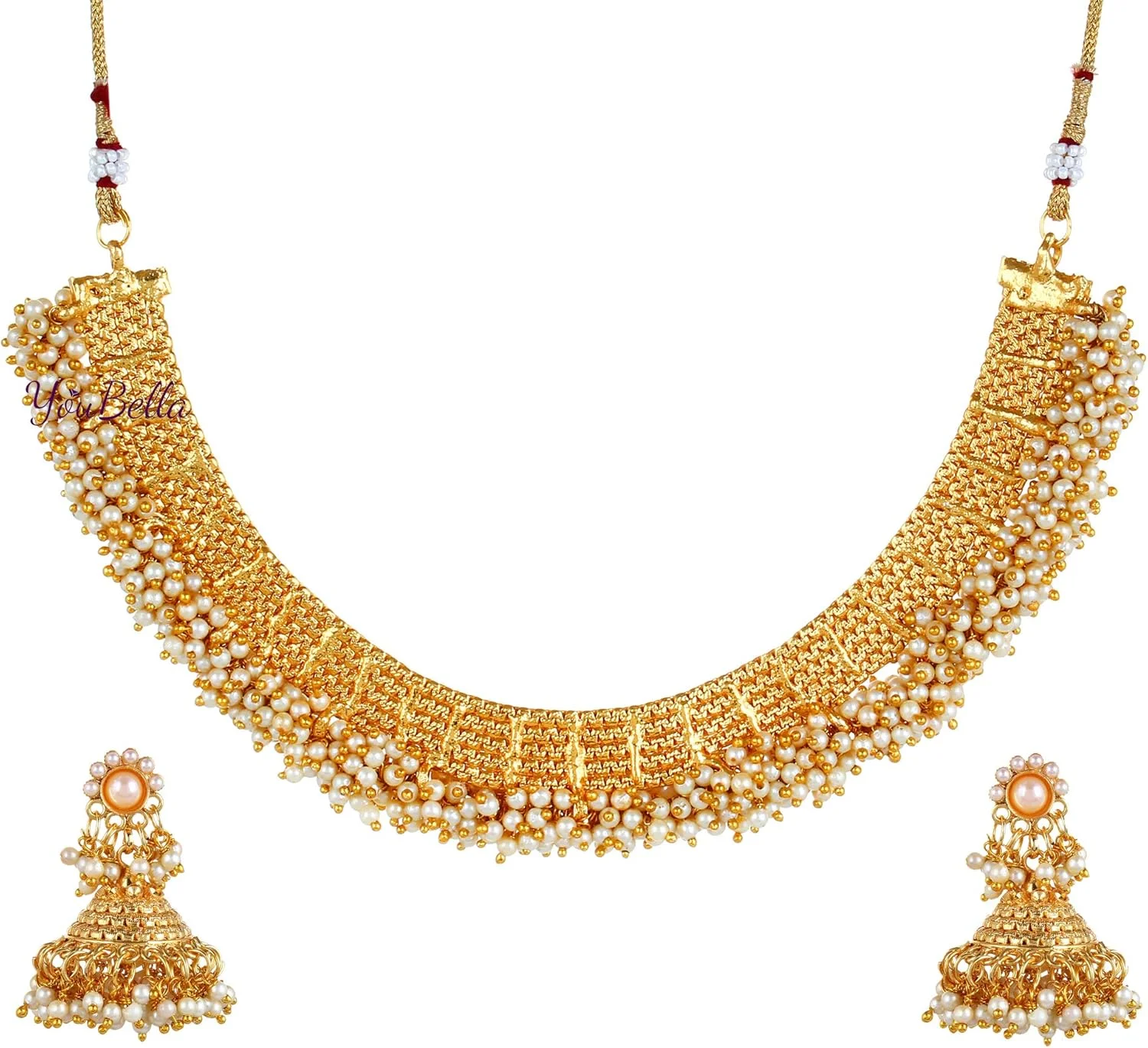 ست گردنبند سکه ای با روکش طلای معبد سنتی Youbella به همراه گوشواره زنانه