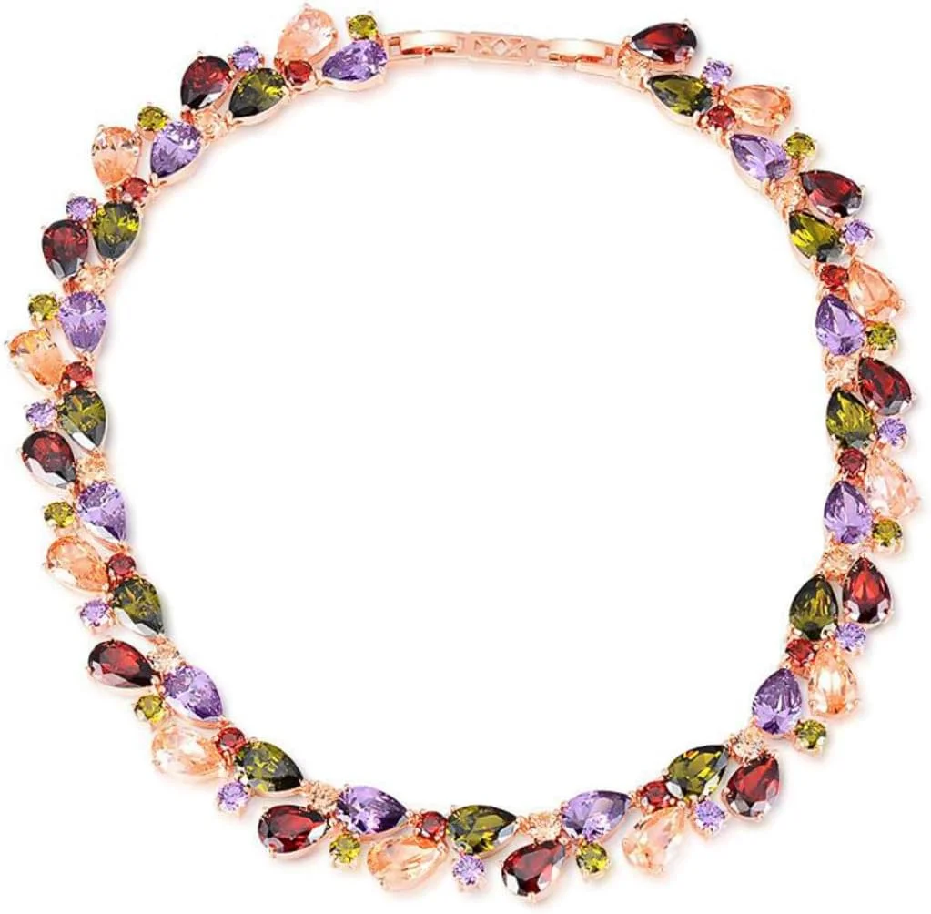 گردنبند زنانه و دخترانه یووبلا، چند رنگ، رزگلد، پارچه ای، شیک، نگین زیرکون سوئیسی درجه AAA گردنبند زنانه و دخترانه یووبلا، چند رنگ، رزگلد، پارچه ای، شیک، نگین زیرکون سوئیسی درجه AAA