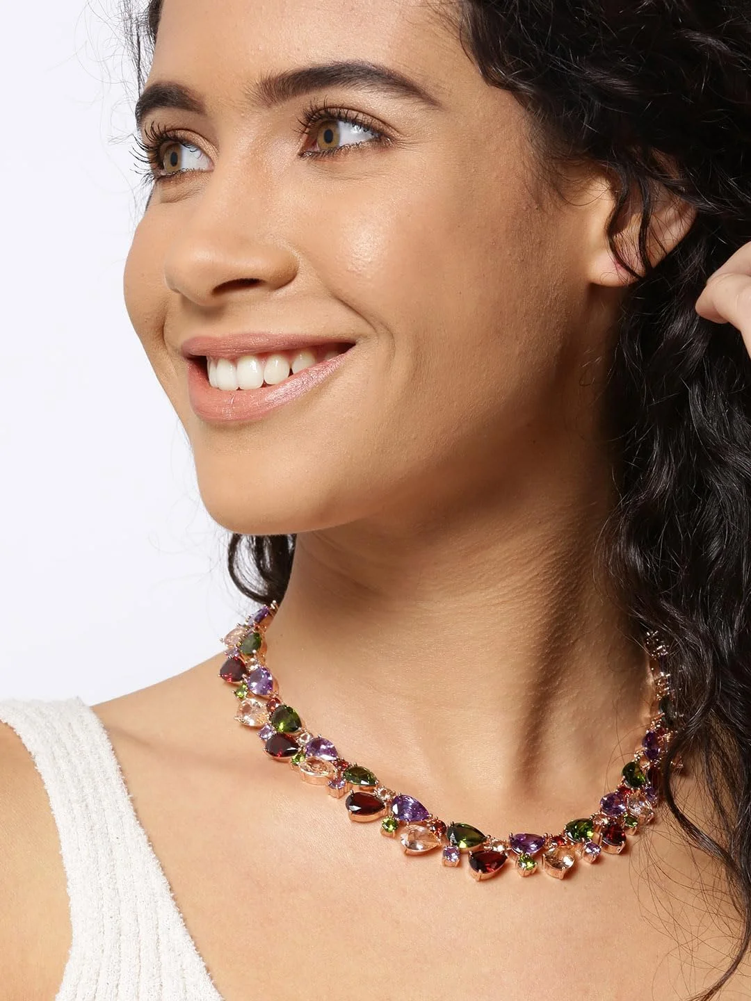 گردنبند زنانه و دخترانه یووبلا، چند رنگ، رزگلد، پارچه ای، شیک، نگین زیرکون سوئیسی درجه AAA گردنبند زنانه و دخترانه یووبلا، چند رنگ، رزگلد، پارچه ای، شیک، نگین زیرکون سوئیسی درجه AAA