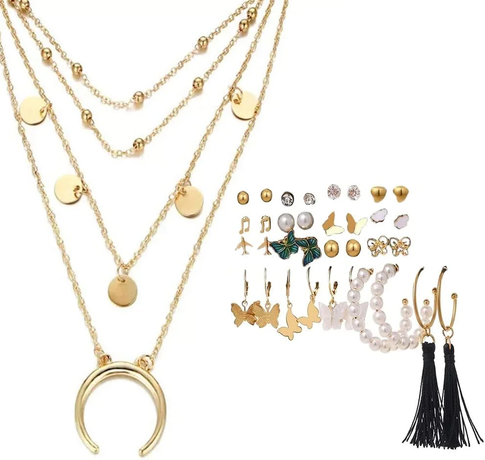 ست زیورآلات شامل گردنبند و گوشواره با روکش طلای YouBella، مناسب دختران و زنان (طلایی) (مدل 9) ست زیورآلات شامل گردنبند و گوشواره با روکش طلای YouBella، مناسب دختران و زنان (طلایی) (مدل 9)