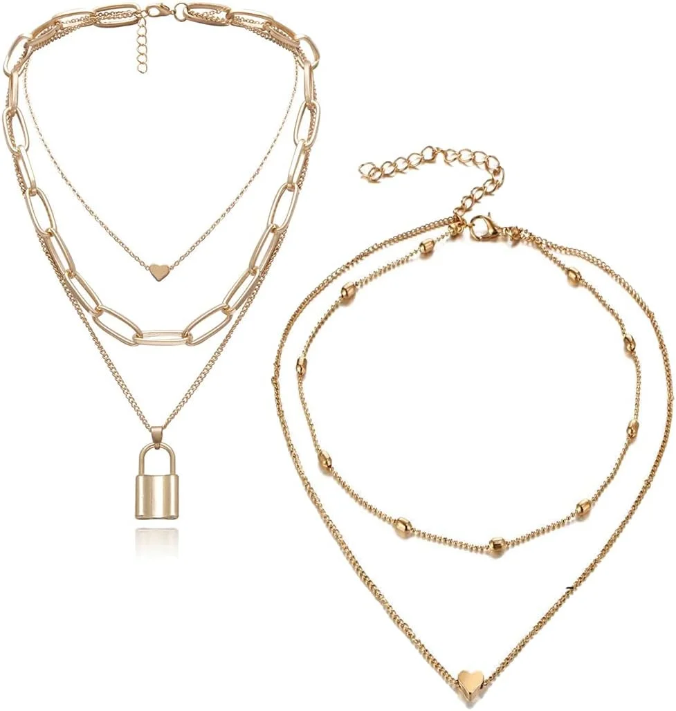 یوتبلا جواهرات، ست شیک دو زنجیر گردنبند برای زنان و دختران (طلایی) (YBNK_5917) یوتبلا جواهرات، ست شیک دو زنجیر گردنبند برای زنان و دختران (طلایی) (YBNK_5917)