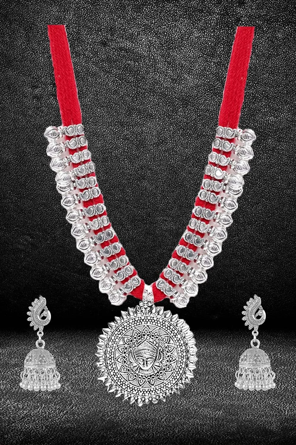 ست زیورآلات نقره ای با روکش نقره زنانه یوبلا، طرح سنتی و شیک (قرمز) (YBNK_5498) ست زیورآلات نقره ای با روکش نقره زنانه یوبلا، طرح سنتی و شیک (قرمز) (YBNK_5498)